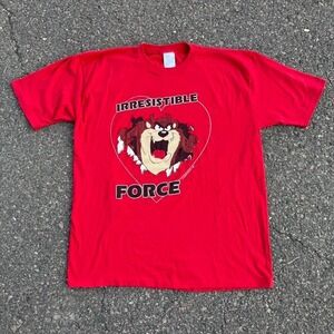 Vintage‎ Looney Tunes Taz "Irresistible Force" break through graphic tee Size XL